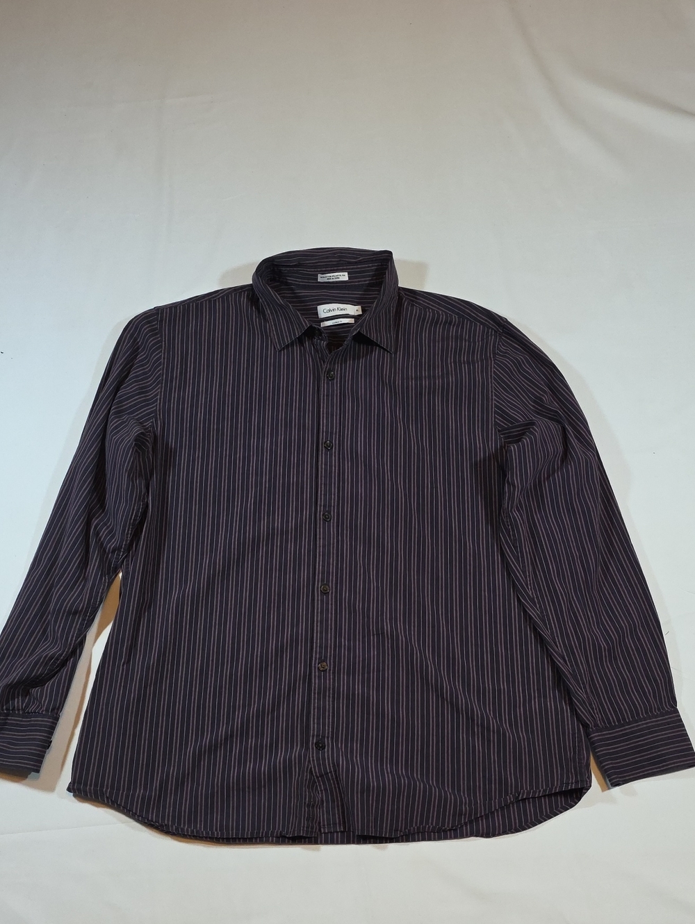 Calvin Klein Men's Black Dress Shirt with Purple Pinstripes